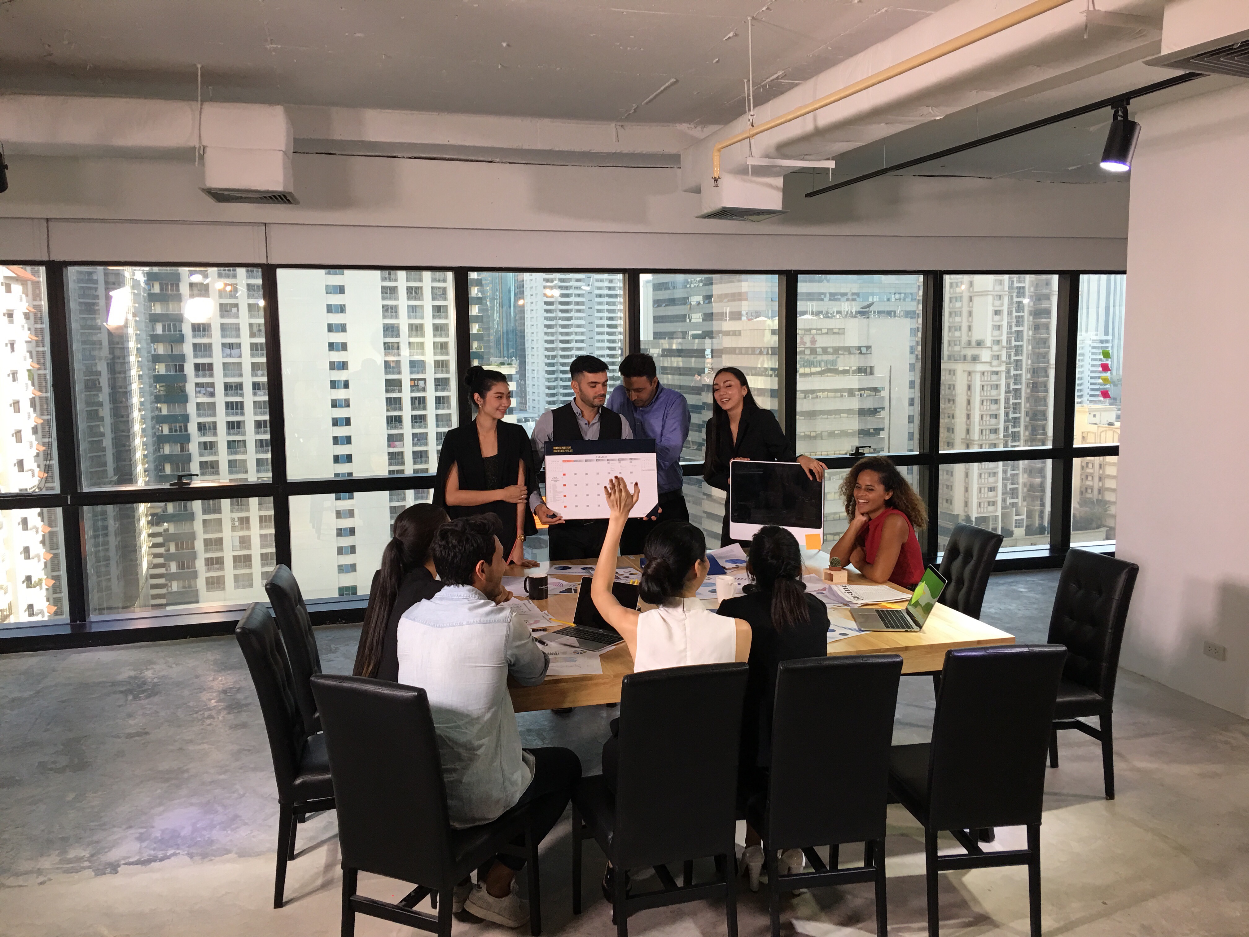 Team collaborating in a modern office